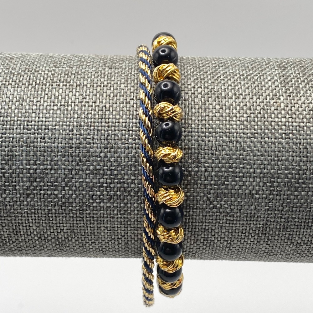 Claire's Bracelet Set Gold Tone Vintage Style Black Blue 7in